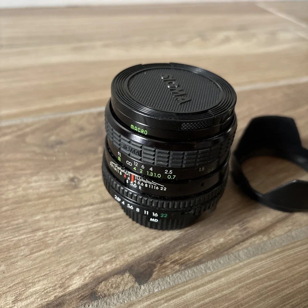 Pentax Sigma Mini-wide 28mm F/2.8 Manual Lens Md Mount Made In Japan W/ Hood
